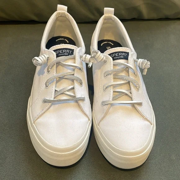 Sperry White Canvas Slip On Top Siders Sz 9.5 - Picture 2 of 6